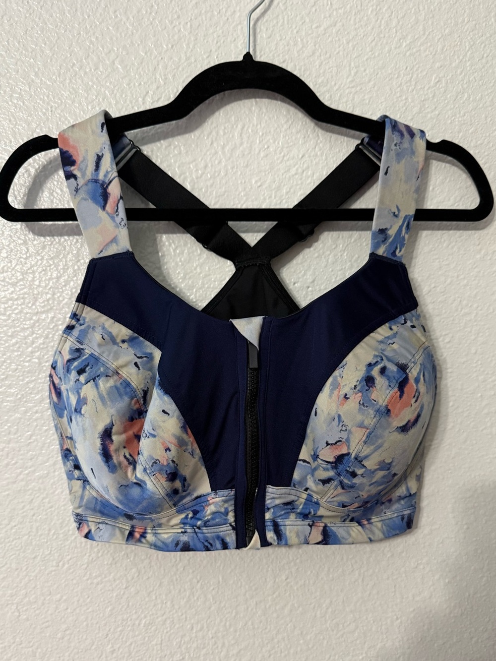 LIVI Active Lane Bryant High Impact Sports Bra 38DDD Front Zip Floral